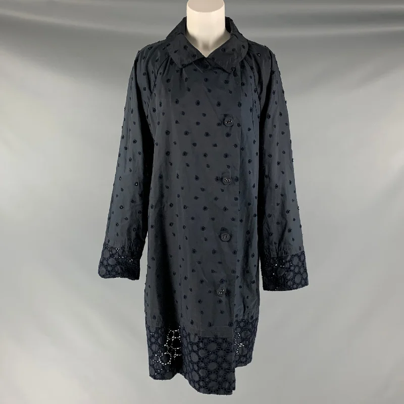 ISSEY MIYAKE Size XL Navy Polyester Eyelet Double Breasted Coat