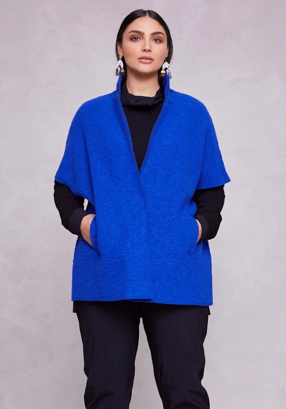 Ora Buttoned Lapel Collar Wool Cape, Royal Blue