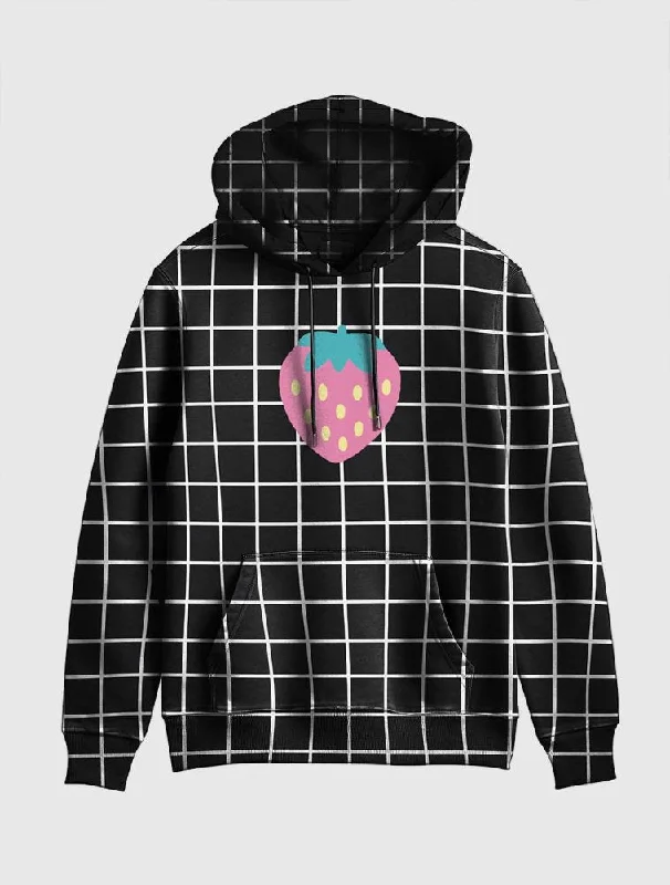 Black Grid Strawberry Kawaii Hoodie