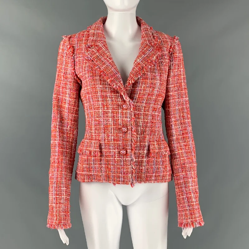 CHANEL P23159V13825 Size 4 Red White Cotton Blend Single breasted Jacket