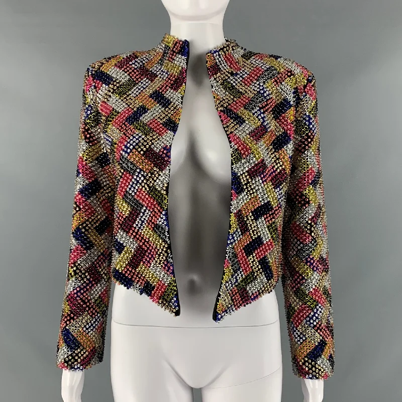 RUBIN SINGER Size M Multi-Color Silk Zig Zag Asymmetrical Jacket