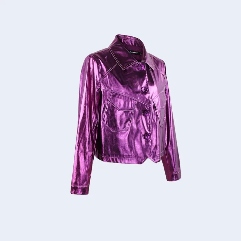 Metallic Fuchsia Faux Leather Jacket