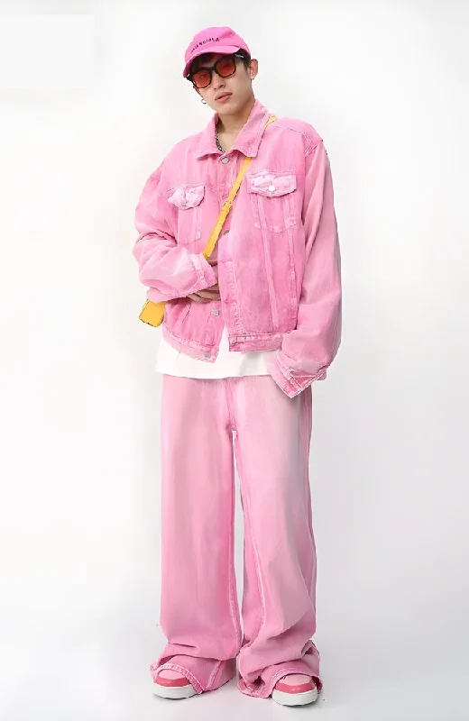 Pink Denim Jacket & Pants Two Piece Set