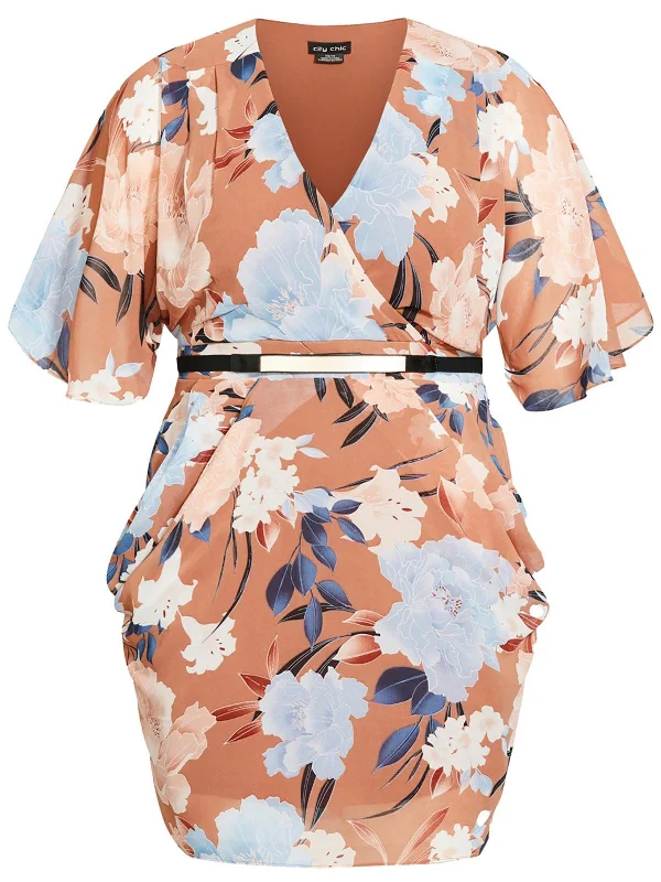 Plus Womens Floral Print V Neck Midi Dress