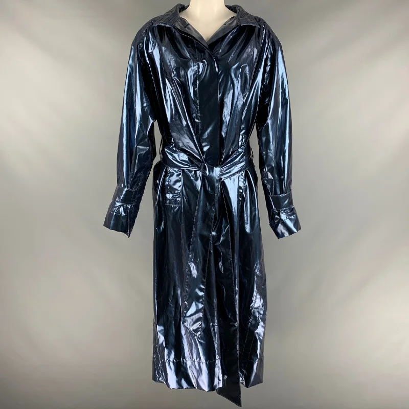 MARC JACOBS Size XS Navy Polyester Metallic Oversized Coat