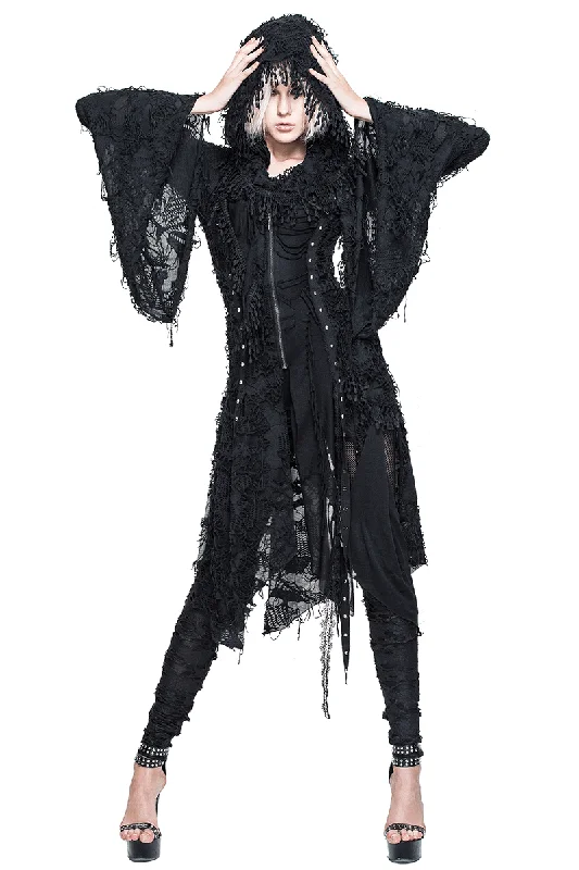 Gothic Black Women's Bat Wing Sleeve Hood Long Coat