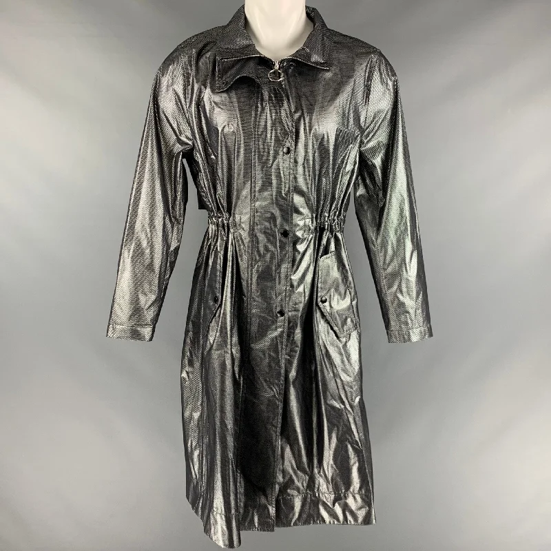 AKRIS Size 10 Black Silver Polyamide Bend Metallic Zip Snaps Coat