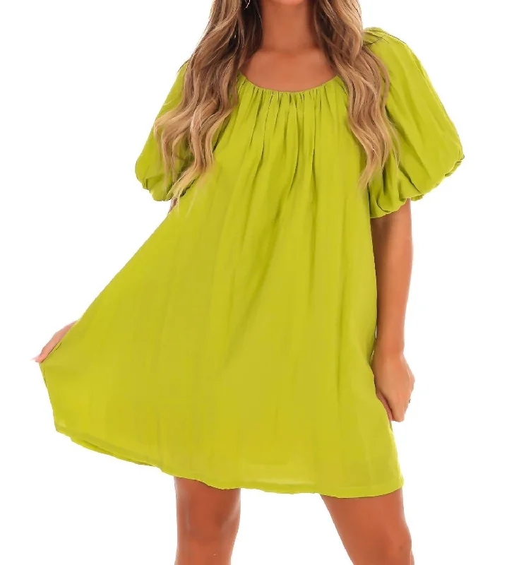 Perfectly Pleated Mini Dress In Lime Green