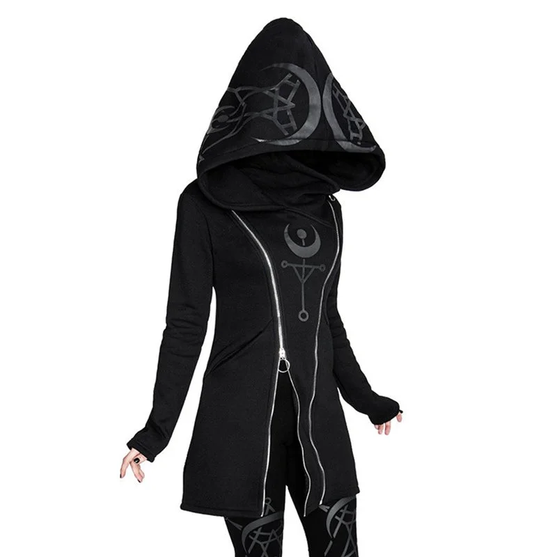 Gothic Women Hoodie with Long Sleeve / Female Zipper Sweatshirt in Gothic Style