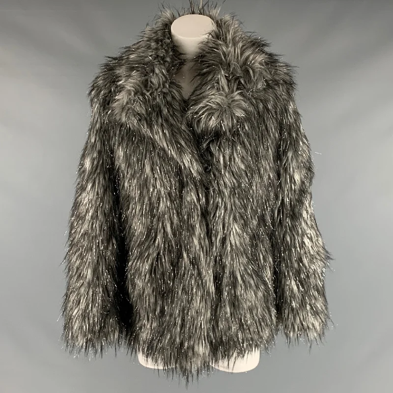 MICHAEL by MICHAEL KORS Size S Grey Black Faux Fur Jacket