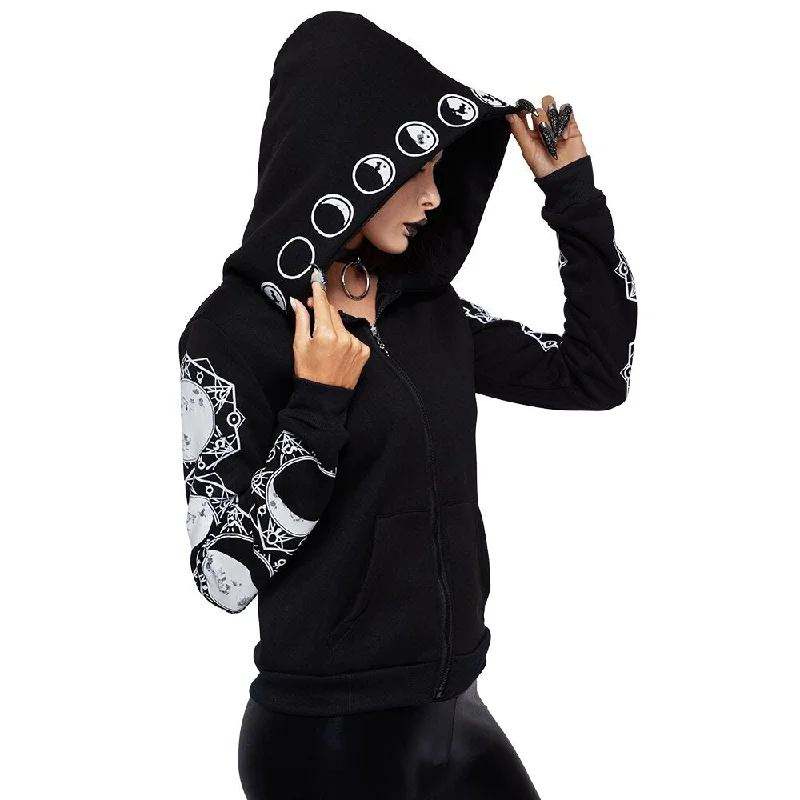 Gothic Women Hoodie / Long Sleeve Hooded Zip-up Sweatshirts / Hooded Female Rock Style Jumper