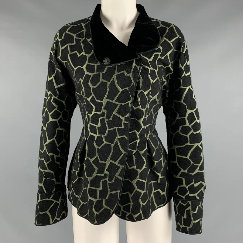 EMPORIO ARMANI Size 8 Black Green Acrylic Blend Jacquard Jacket