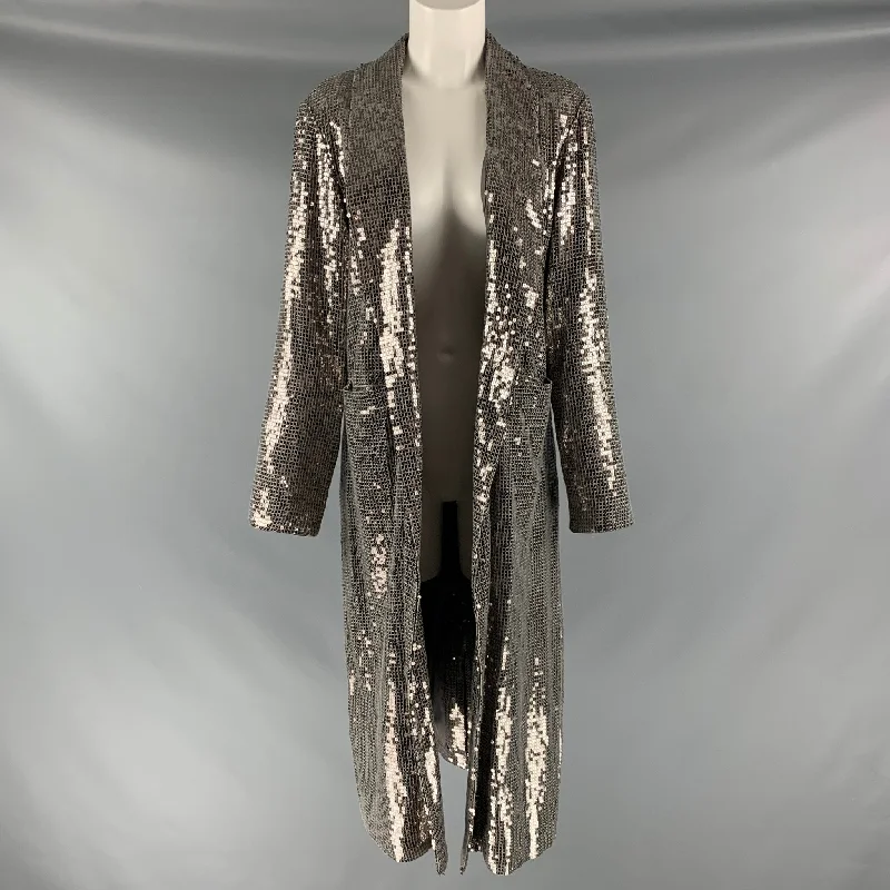 ALICE + OLIVIA Size S Silver Viscose Sequined Open Front Coat