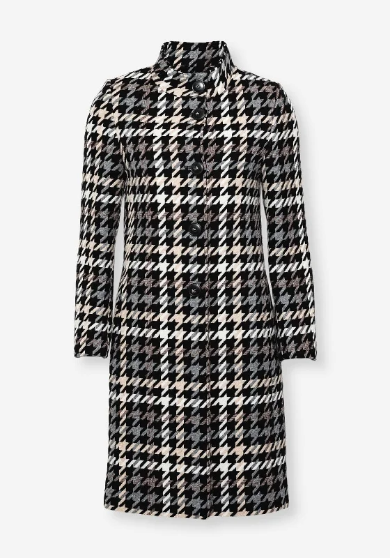 Christina Felix Houndstooth Long Coat, Black Multi