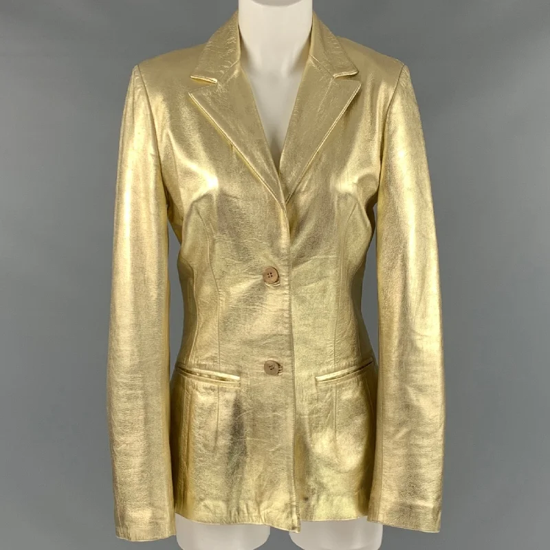 BLUMARINE Size 8 Gold Leather Metallic Lambskin Jacket