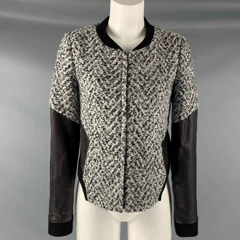 THAKOON Size 0 Black White & Grey Acrylic Blend Mixed Fabrics Jacket