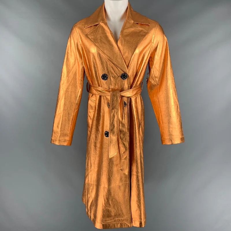 SIMON MILLER Size L Copper Faux Leather Metallic Trench Coat