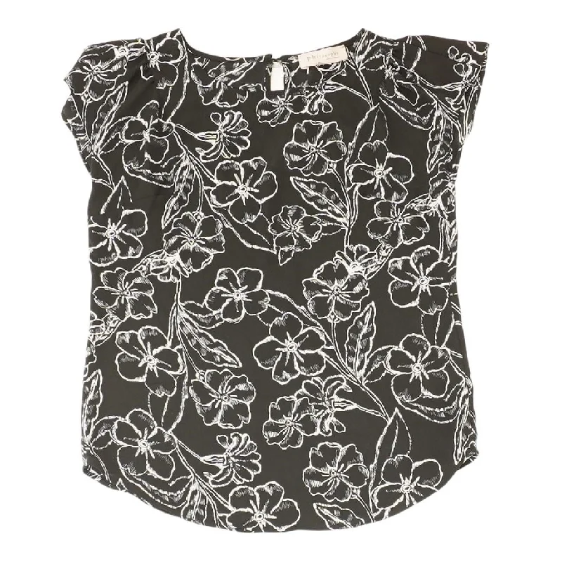 Black Floral Short Sleeve Blouse