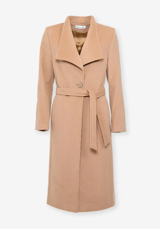 Christina Felix Belted Wool Cashmere Blend Long Coat, Camel