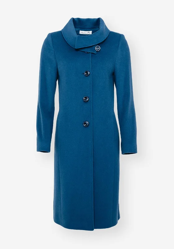 Christina Felix High Shawl Collar Wool Long Coat, Blueberry