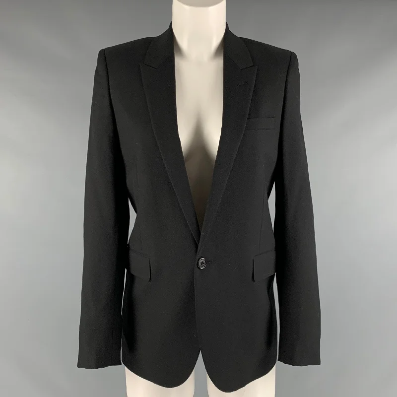 SAINT LAURENT Size 4 Black Virgin Wool Single Breasted  Blazer