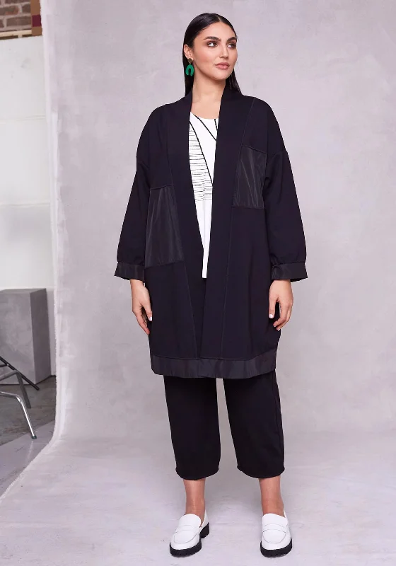 Ora Contrast Material Panel Open Jacket, Black