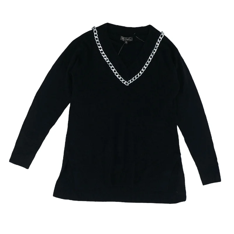 Black Solid V-Neck Sweater