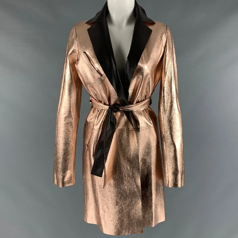 COLLECTION PRIVEE? Size 6 Gold Leather Metallic Reversible Coat